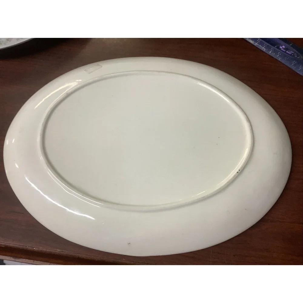 1 Scio Pottery Olde Orleans Oval Serving Platter Green White Carriage Horse Sign